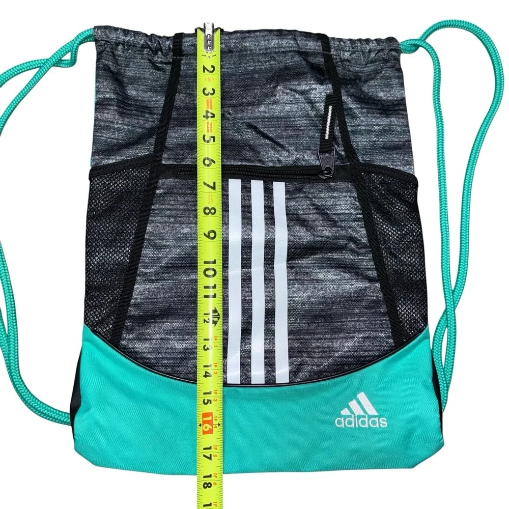 Adidas Drawstring Bag with Pockets Gray and Teal - Picture 4 of 9